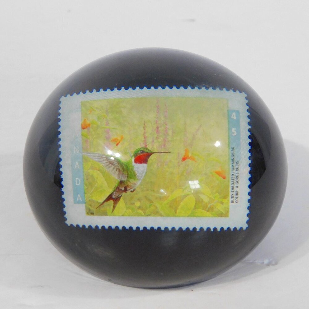 Canada Post Red Throated Hummingbird Stamp Acrylic paper weight Vintage 1996